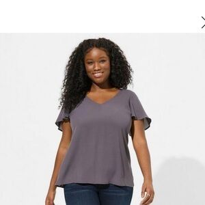 Torrid Gray Flutter Sleeve Blouse